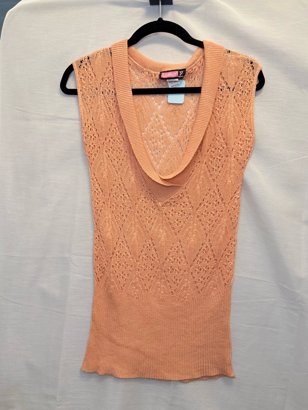 Y2K Peach Knit Sleeveless Cowl Neck Sweater